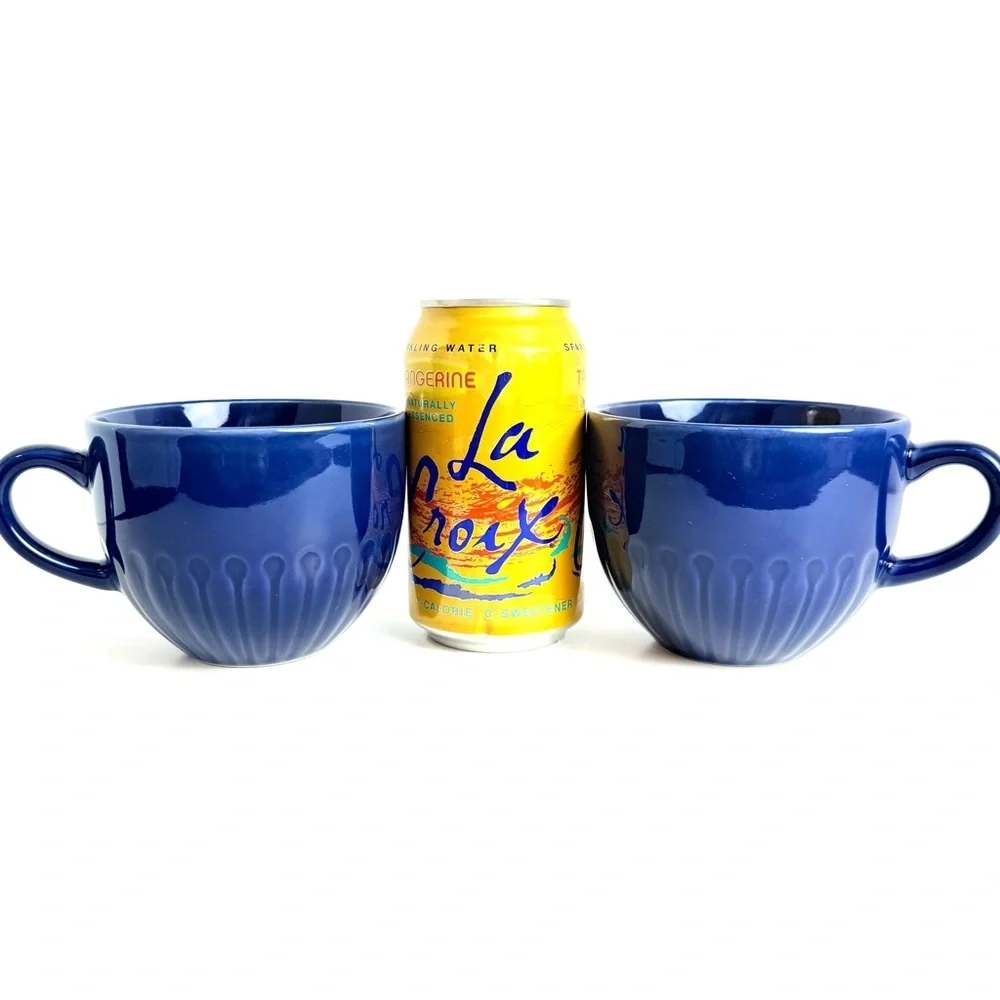 Ikea STRIMMIG 12 oz. Set Of 2 Coffee Mugs/Cups Blue Stoneware Ikea Retired Color